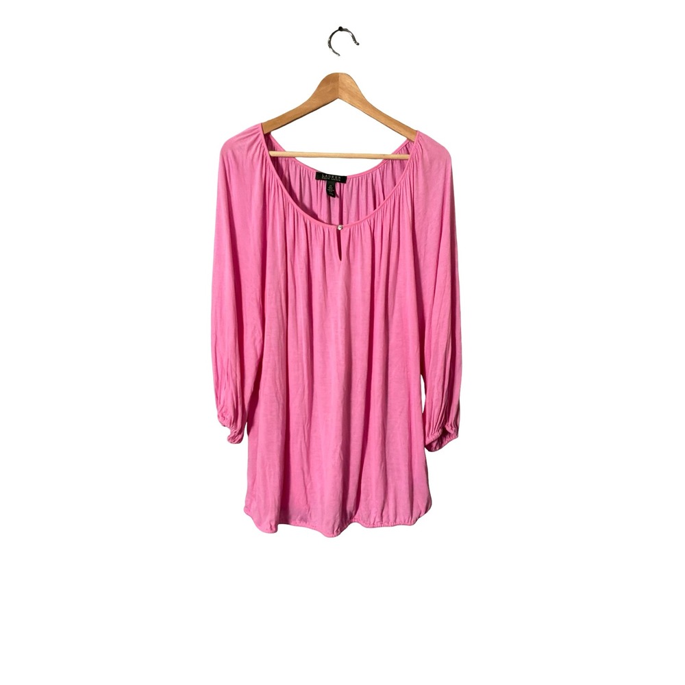 Lauren Ralph Lauren Pink Viscose Scoop Neck Keyhole Blouse Size 2X